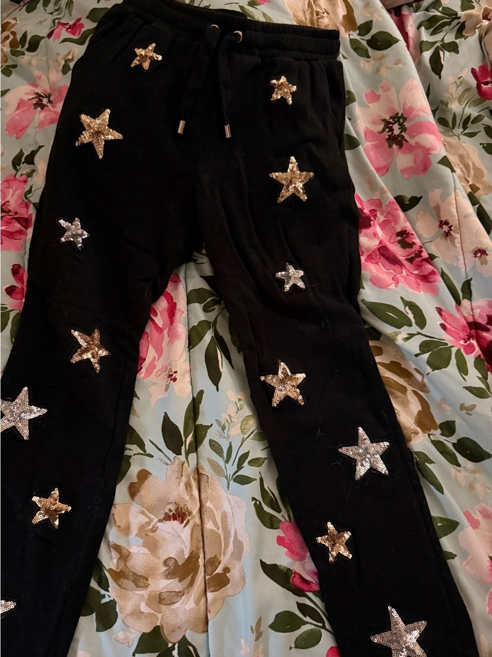Zoe Karssen Black Joggers with Gold & Silver Sequin Stars